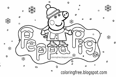 Happy Christmas Peppa pig coloring pages for preschool kids cute winter easy printable snow cartoons