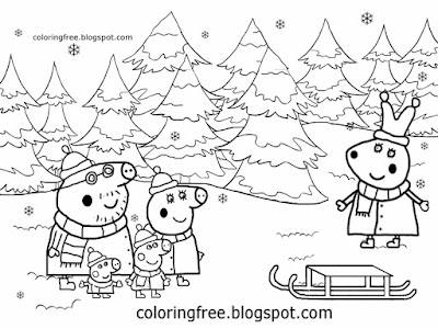 Xmas shop buying trees frozen forest drawing rabbit Peppa pig Christmas coloring page for playgroups