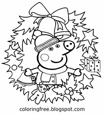 Cute winter preschool coloring Christmas holly reef drawing Peppa pig craft activities to print out
