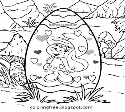 Cool things to color in happy Smurfs coloring pages Easter egg hunt fun holiday activity for kids