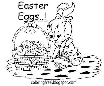 Sweet chocolate Easter egg basket coloring page Flintstone baby girl creative drawing ideas for kids