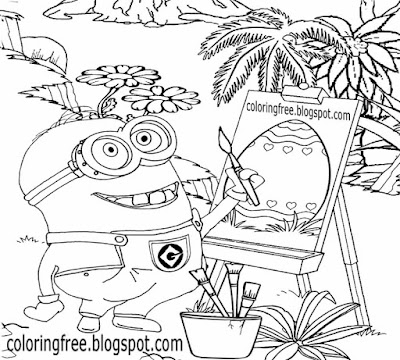 Happy Easter clipart simple printable minion coloring pages egg drawing for young people to color