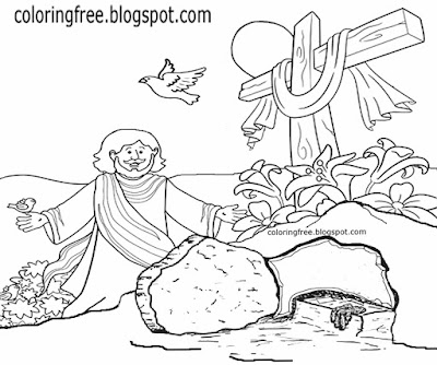 Cave printable drawings holy cross of Jesus happy Easter coloring pages for kids dove bird clipart