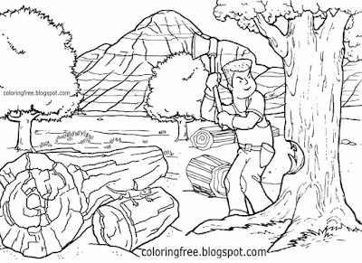 Canadian lumber cutting tree coloring book pages North America forest drawing Canada wood industry