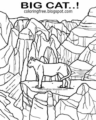 Printable for teenagers Canadian mountain scenery wildlife coloring page Canada lynx wild cat sketch