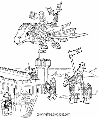 Simple clipart old castle English knights medieval coloring ideas dragon Lego drawing for children