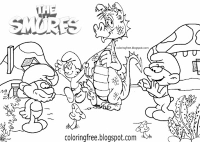 Fantasy mushroom Smurf village scenery dragon coloring Smurfs drawing ideas for teens easy pictures