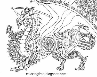 Complex sketching ideas fantasy drawing inspirations dragon coloring book picture for adult to color