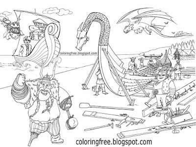 Art fantasy warrior magical land longboat drawing designs Viking dragon ship coloring pages for kids