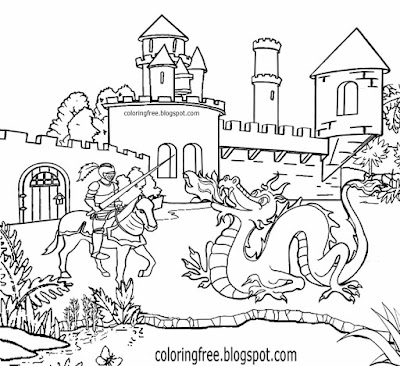 Printable dragon coloring for kids art fantasy pictures Camelot knight castle medieval drawing ideas