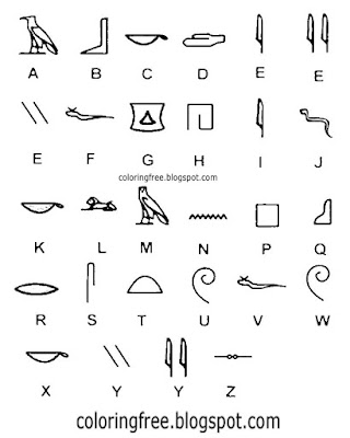 Alphabet letter symbols Egyptian hieroglyphs drawing writing system Egypt coloring for teenagers art
