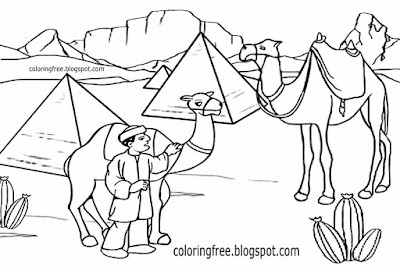 Cute Egypt desert animal Pyramids graceful caravan transport Egyptian camel colouring pages for kids