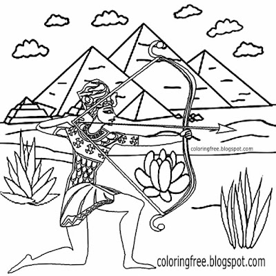 Easy teenage drawing Egypt royal guard Egyptian worrier bow and arrow archery coloring for beginners