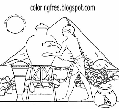 Youngsters ancient Egypt pyramid drawing clay jar Cairo crafts Egyptian pottery coloring book pages