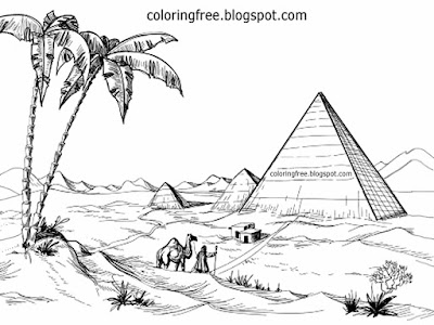 Barren region desert scenery of Giza pyramid Egypt drawing Egyptian coloring in pages teenage prints