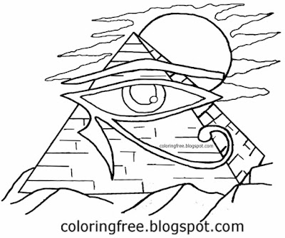 Printable Egyptian pyramid of Giza drawing Egypt symbol eye of Horus coloring in pages for teenagers