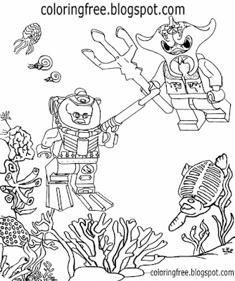 Diver ocean monster under the sea Lego city printable activities for teenagers to draw and color in