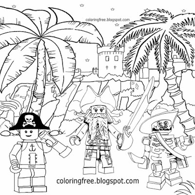 Caribbean bandits island at world's end port royal castle Lego pirates coloring pages for children