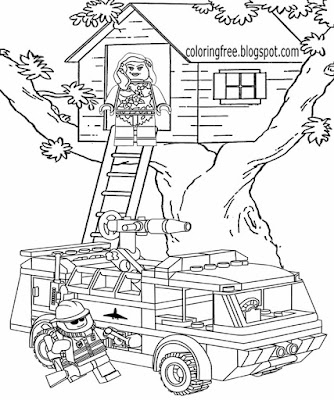 Clipart emergence service red truck fire vehicle printable Lego colouring pictures tree house rescue