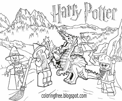Magic dragon printable Harry potter Lego city coloring book pages for kids clipart wizard picture