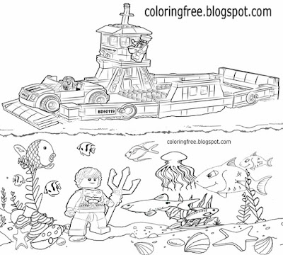 Commuter ferry crossing ocean floor marine life sea view city lego boat coloring sheets for kids art