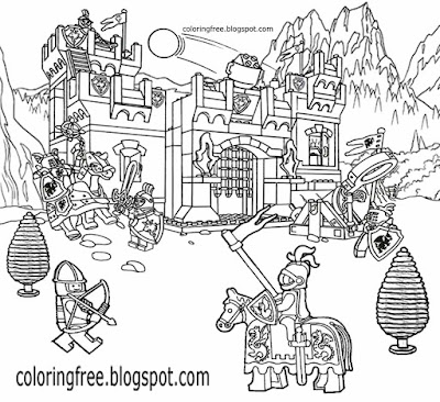 Printable medieval castle Lego city coloring pages for kids fort dark ages knight clipart activities