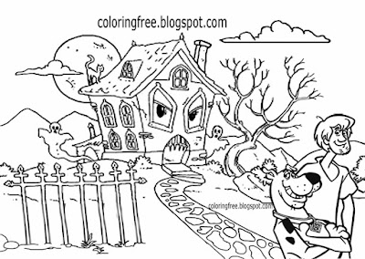 Banshee land lost parish home haunted ghost town graveyard Shaggy with Scooby coloring page for kids