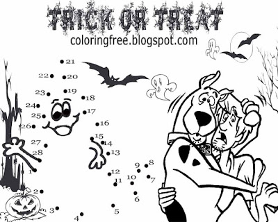 Kids puzzle trick or treat night ghost dot to dot coloring Scooby Doo monster mystery crime solving