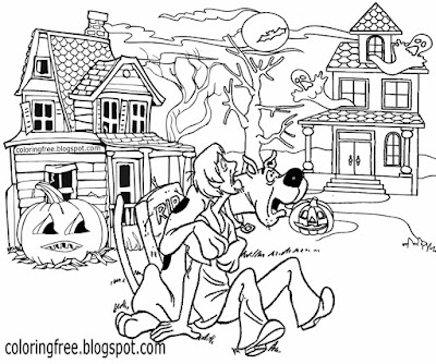 Graveyard Halloween old house printable Scooby Doo coloring haunted ghost town monster drawing sheet