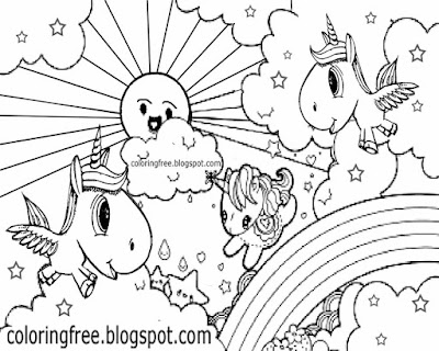 Cool magic fairy tale rainbow sky clouds printables adorable flying unicorn coloring pages for girls
