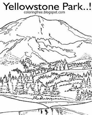 US national park landscape clipart American wildlife art drawing Yellowstone coloring pages detailed