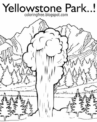 Tourist spot countryside resurgent dome Yellowstone old faithful geyser drawing for teens coloring