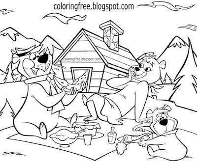American national park picnic area family fun cartoon drawing Yellowstone Yogi bear coloring pages
