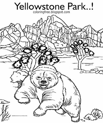 Printable natural world pictures national park Yellowstone grizzly bear coloring pages for children