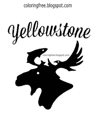 Black and white printable moose Yellowstone park logo coloring pages American wildlife kids drawings