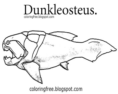 Simple outline prehistoric ocean picture Dunkleosteus dinosaur fish coloring in pages for children