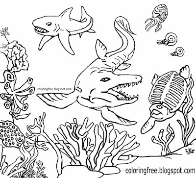 Illustration ideas complex teens drawing Coral Sea dinosaurs Tylosaurus marine lizard coloring pages