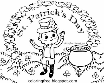 Irish lucky clover cartoon picture Saint Patrick's Day printable colouring pages for kids to color