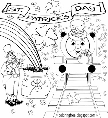 Fun clipart picture Saint Patrick's Day coloring pages Irish train printable for kids drawing lesson