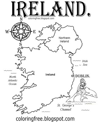 Easy stuff to colour Irish printable pictures sea coastal map of Ireland colouring page for children