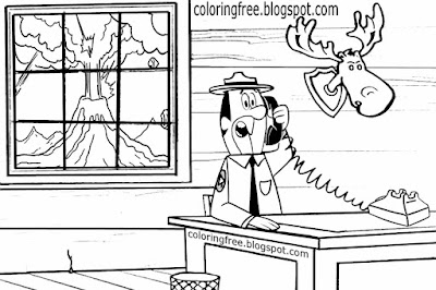 NP Yellowstone super volcano cartoon drawing yogi bear ranger coloring US campground warden office