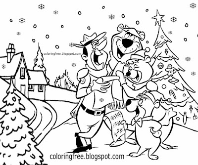 NP Yellowstone landscape snow picture carol singers Christmas coloring yogi bear cartoon characters