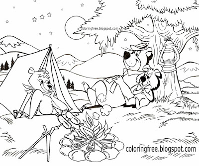Characters from Yogi Bear cartoon movie fun going tent camping Cindy sleep outdoors under the stars