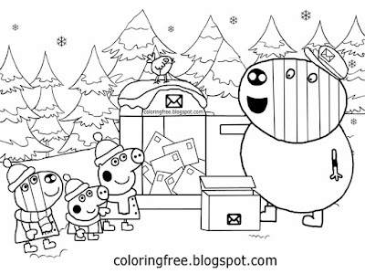 Winter wood brother George Zoe Zebra post man Mr. Zebra cute Peppa pig Christmas colouring pictures