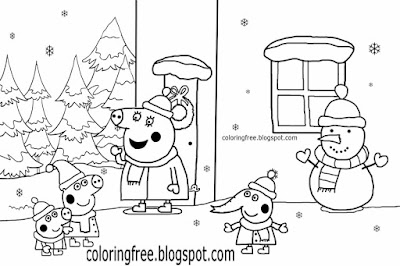 Mummy pigs house Emily elephant George and Peppa pig Christmas coloring pages snowman printable easy