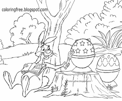 Painting eggs happy Easter bunny coloring pages for kids clipart egg printable cute rabbit drawings
