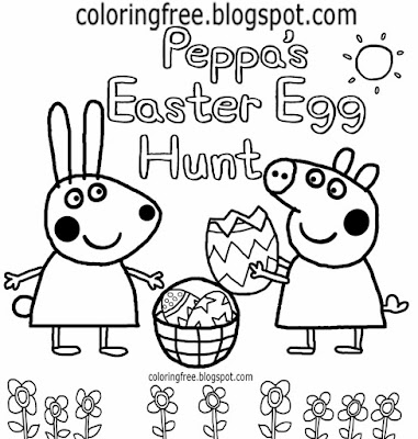 Cheerful clipart Peppa's Easter egg hunt Peppa Pig drawing for nursery kids easy coloring book pages