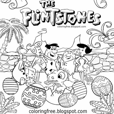 Joyful cartoon dinosaur egg coloring Flintstone family Easter holiday clipart for children to draw