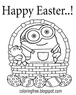 Pretty teddy bear baby minions drawing Easter chocolate egg basket coloring book pages for teenagers