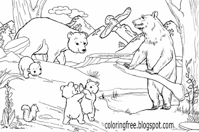 American wildlife cartoon Canadian wild animals cute Grizzly bear family coloring pages older kids
